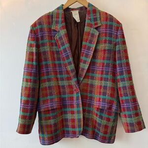 MISSONI Donna Vintage Multicolor Wool Plaid Blazer size IT 48 | L oversized fit